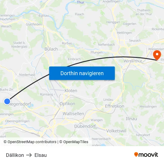 Dällikon to Elsau map