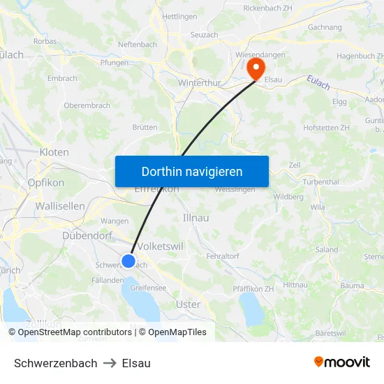 Schwerzenbach to Elsau map