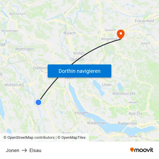Jonen to Elsau map