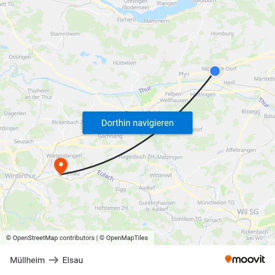 Müllheim to Elsau map