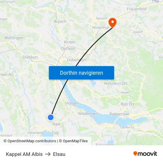 Kappel AM Albis to Elsau map