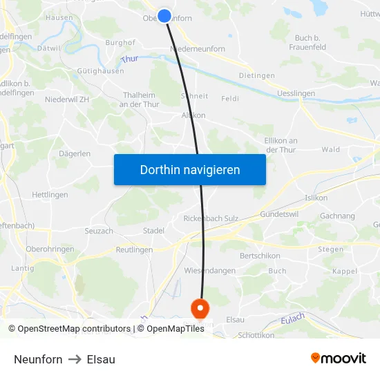 Neunforn to Elsau map