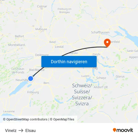 Vinelz to Elsau map