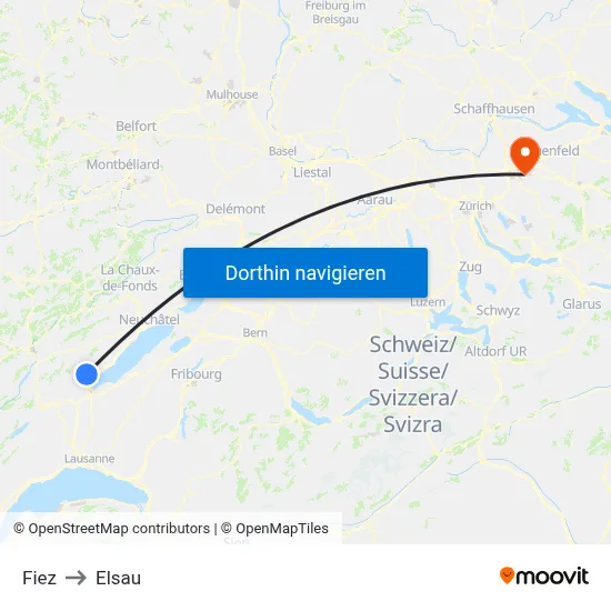 Fiez to Elsau map