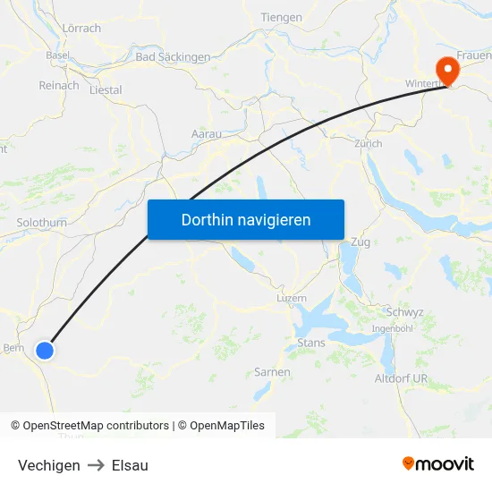 Vechigen to Elsau map