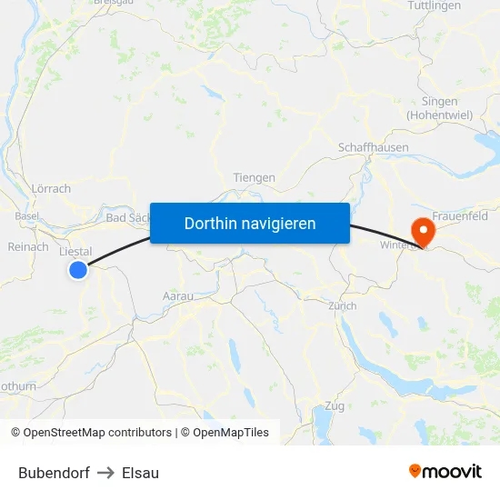 Bubendorf to Elsau map