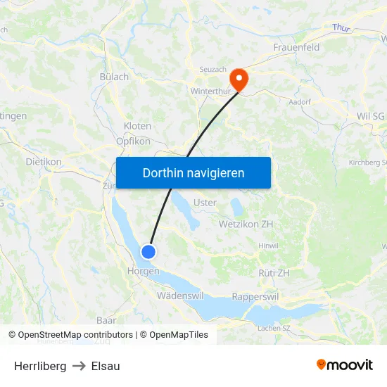 Herrliberg to Elsau map