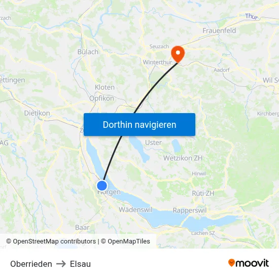 Oberrieden to Elsau map
