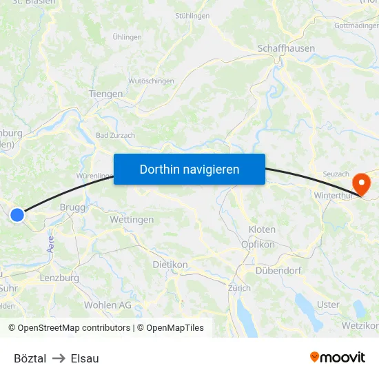 Böztal to Elsau map