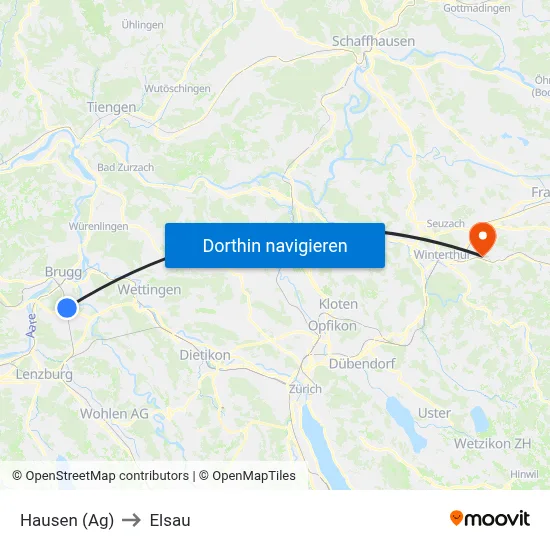 Hausen (Ag) to Elsau map