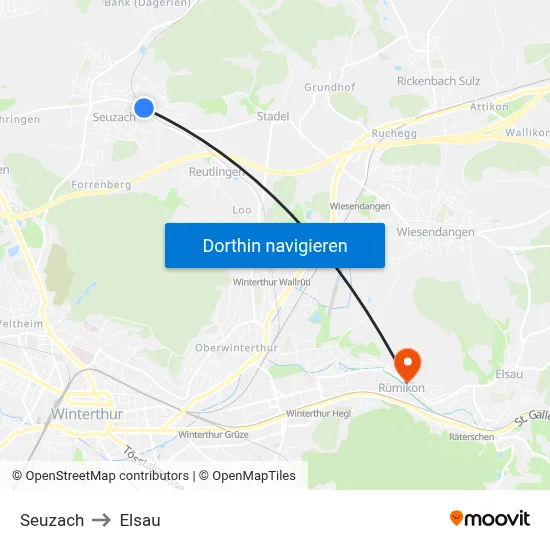 Seuzach to Elsau map