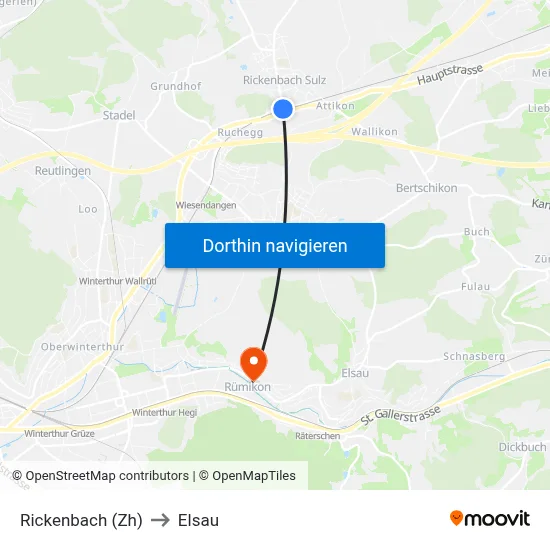 Rickenbach (Zh) to Elsau map