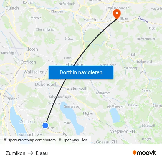 Zumikon to Elsau map