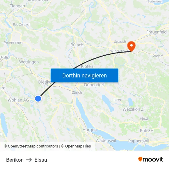 Berikon to Elsau map