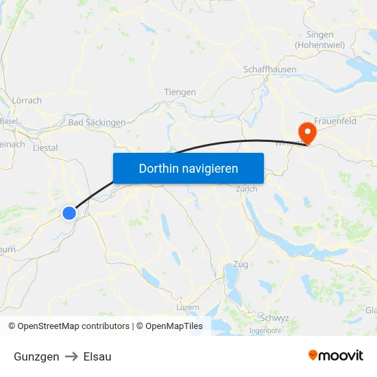 Gunzgen to Elsau map