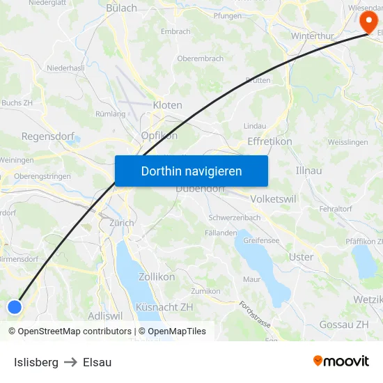 Islisberg to Elsau map