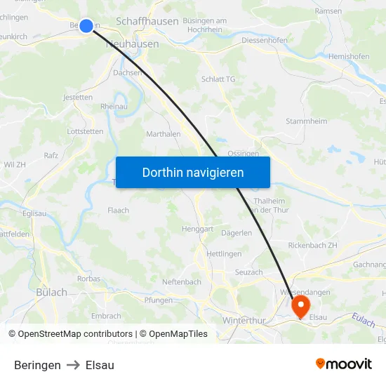 Beringen to Elsau map