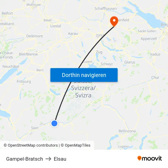 Gampel-Bratsch to Elsau map