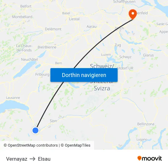 Vernayaz to Elsau map