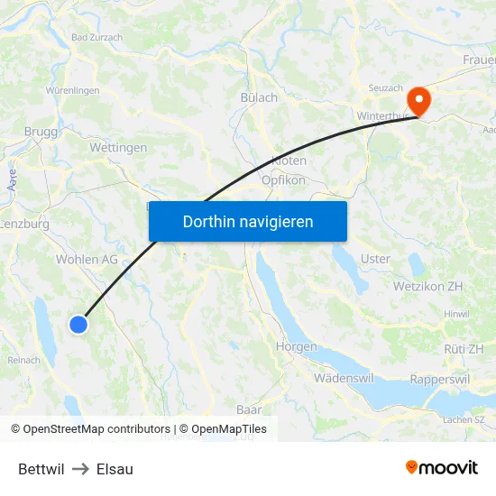 Bettwil to Elsau map