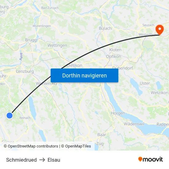 Schmiedrued to Elsau map
