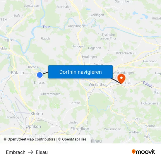 Embrach to Elsau map
