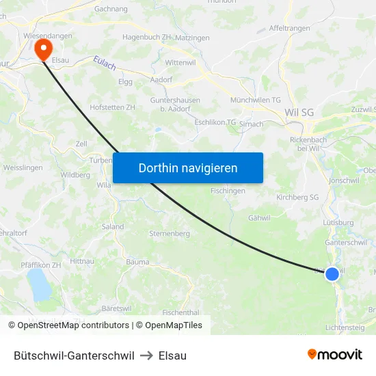 Bütschwil-Ganterschwil to Elsau map