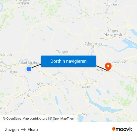 Zuzgen to Elsau map