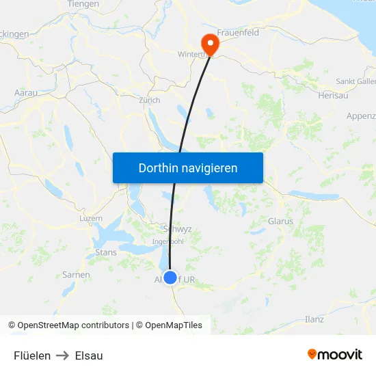 Flüelen to Elsau map