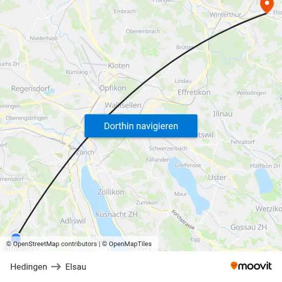 Hedingen to Elsau map