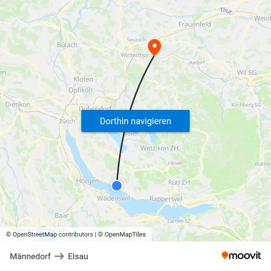 Männedorf to Elsau map