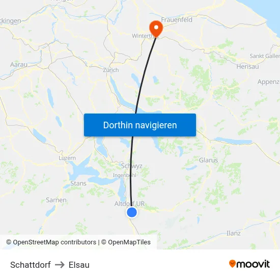 Schattdorf to Elsau map