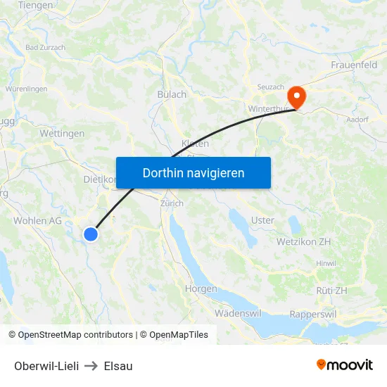 Oberwil-Lieli to Elsau map