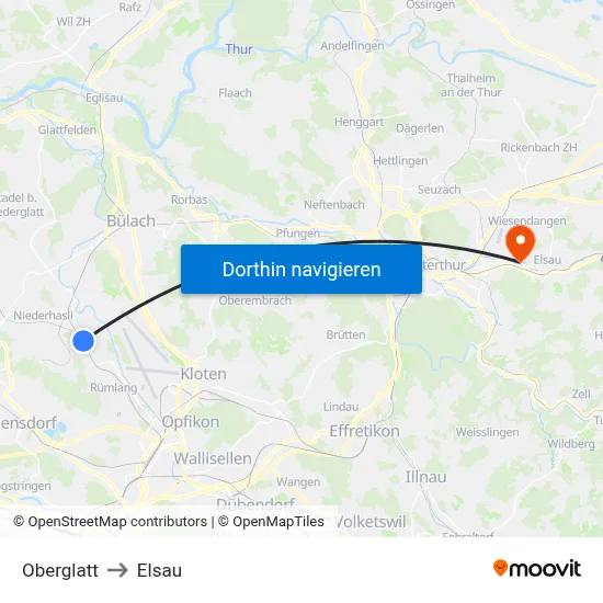 Oberglatt to Elsau map