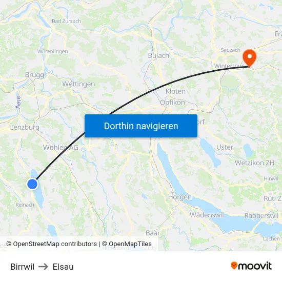 Birrwil to Elsau map