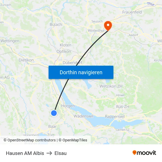 Hausen AM Albis to Elsau map