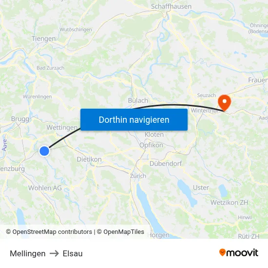 Mellingen to Elsau map
