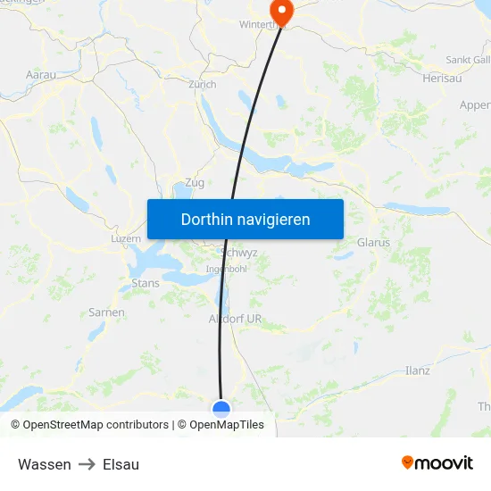 Wassen to Elsau map
