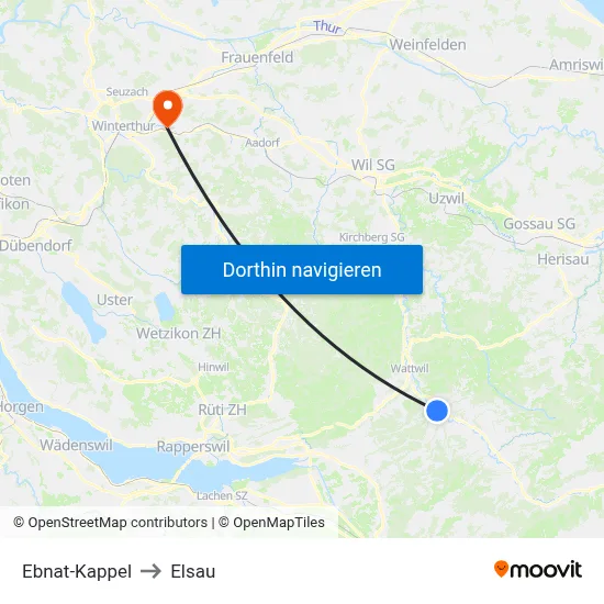 Ebnat-Kappel to Elsau map