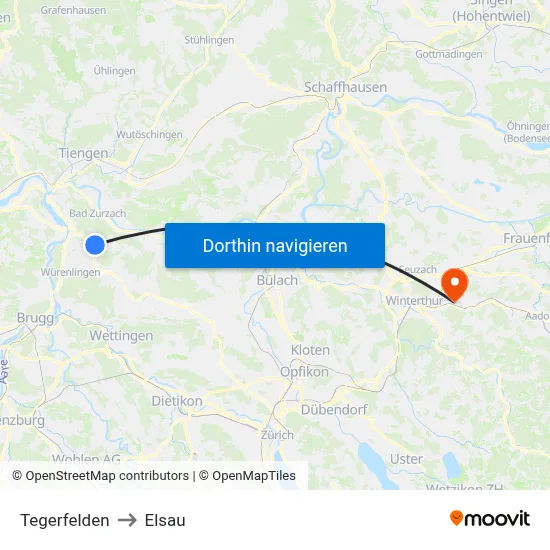 Tegerfelden to Elsau map