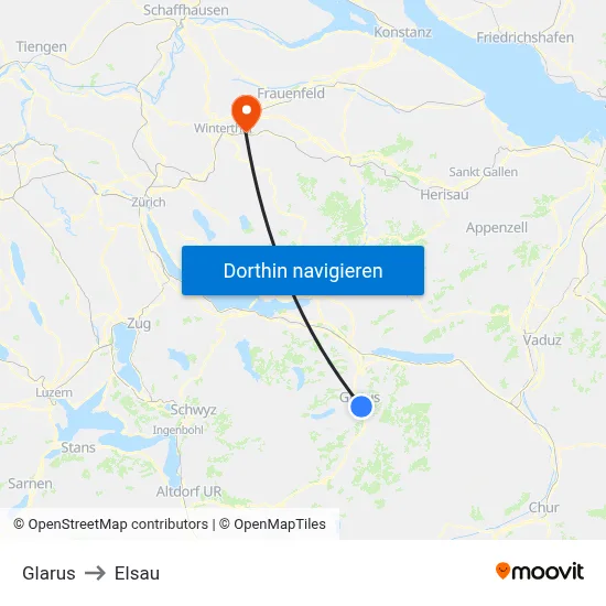 Glarus to Elsau map