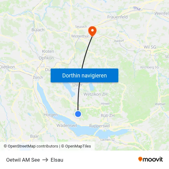 Oetwil AM See to Elsau map