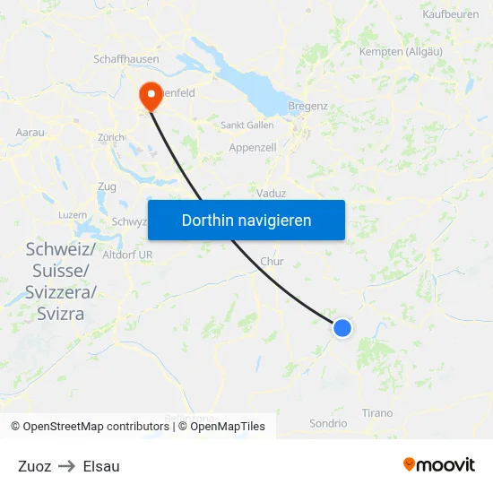 Zuoz to Elsau map