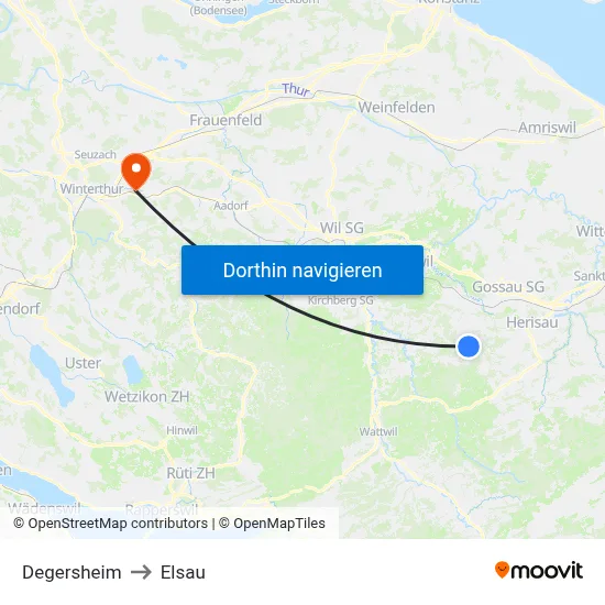 Degersheim to Elsau map