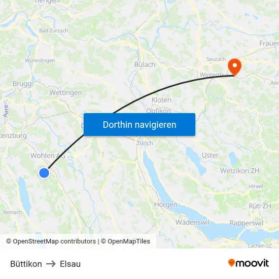 Büttikon to Elsau map