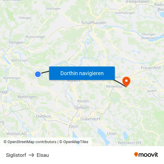 Siglistorf to Elsau map