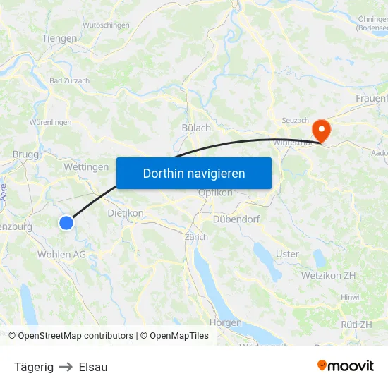Tägerig to Elsau map