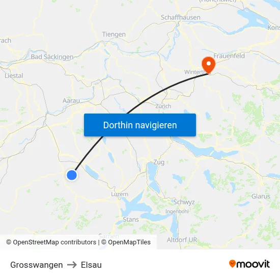 Grosswangen to Elsau map