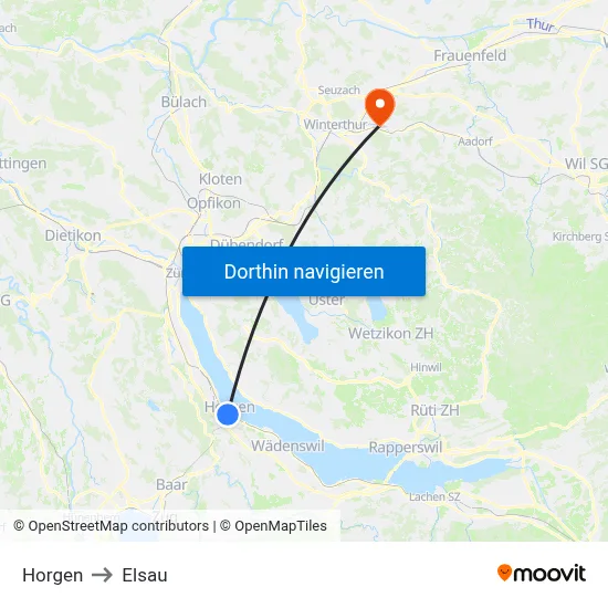 Horgen to Elsau map
