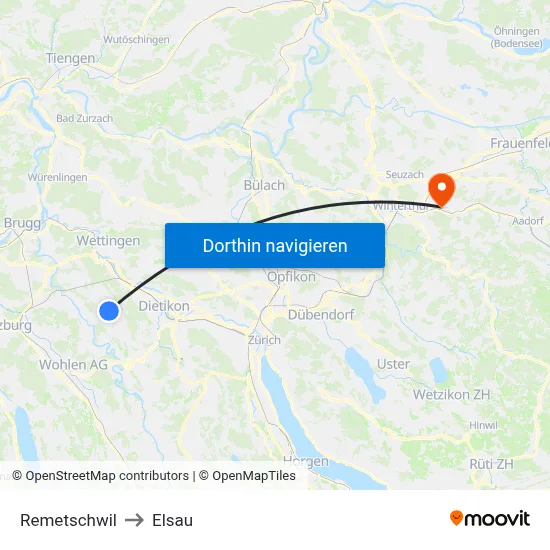 Remetschwil to Elsau map